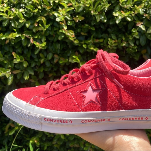 NWOB Converse One Star OX Paradise Leather Suede Pink Red Sneakers 7Y/ M7 /W 8.5 - Picture 2 of 10